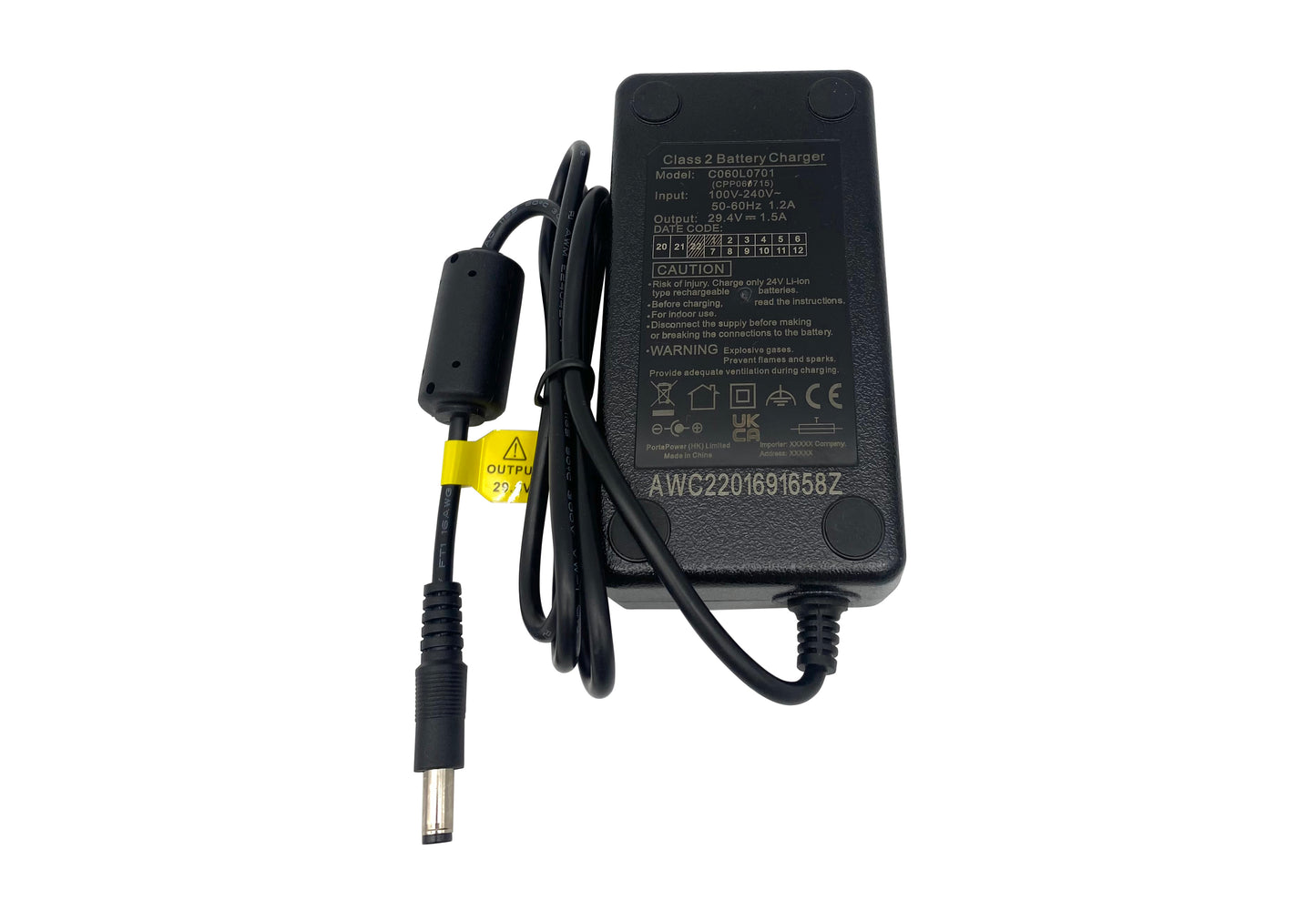 High-quality e-bike charger 24V 1.5A for batteries from Phylion (DC 5.5?á2.5mm)