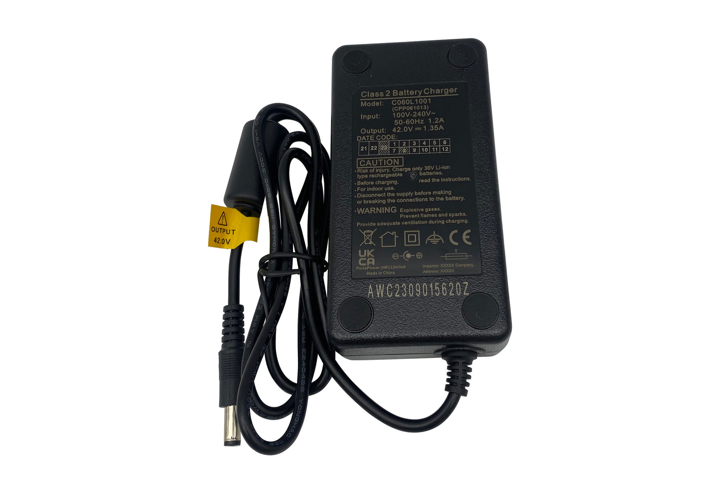 High-quality e-bike charger 36V 1.35A for batteries from Ansmann, Kalkhoff, Montana, Union, Victoria, Prophete, LLOBE and much more (DC 5.5?á2.1mm)