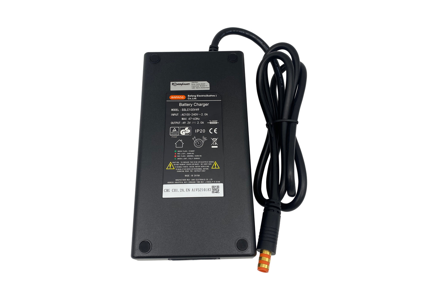 Original 49.2V/2A Bafang charger suitable for Bafang e-bike battery, with orange Bafang barrel connector