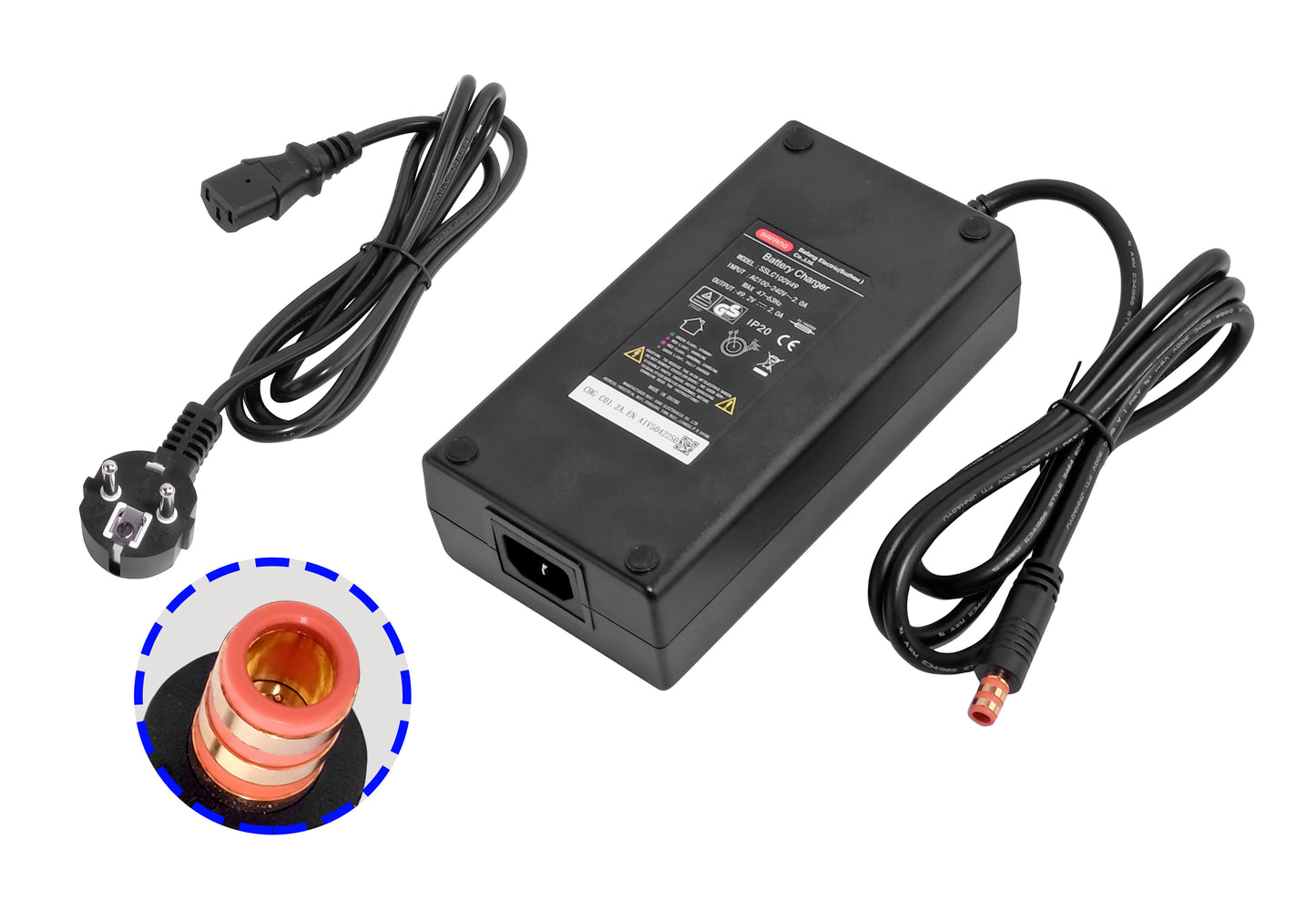 Original 49.2V/2A Bafang charger suitable for Bafang e-bike battery, with orange Bafang barrel connector