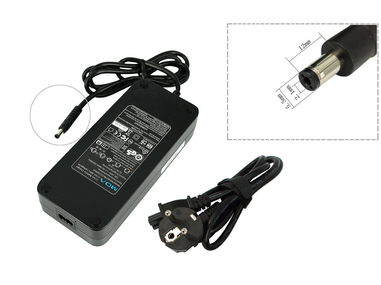 High-quality e-bike charger 36V 4A for batteries from Telefunken, Phylion, Trio, TNLi and much more (DC 5.5x2.1mm)