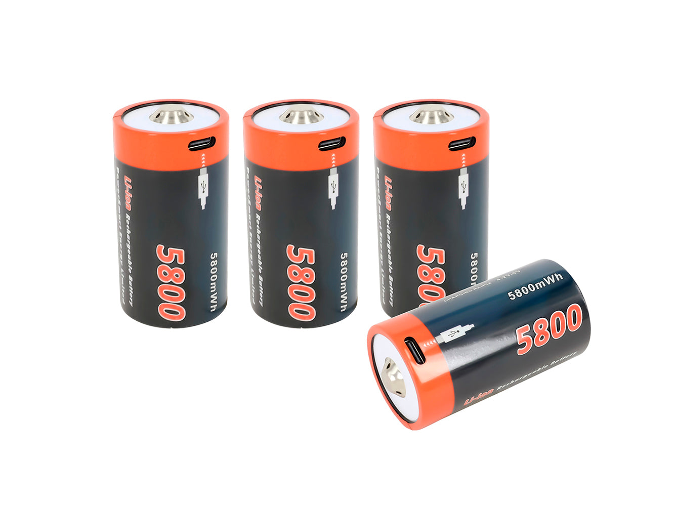 USB D Li-ion Rechargeable Battery, 4-Pack 1.5V 5800mWh with Type C Port